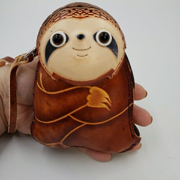 Sloth Leather Wristlet Wallet Handmade Cute Lazy Animal Zip Coin Purse Fun Gift - Picture 12 of 12